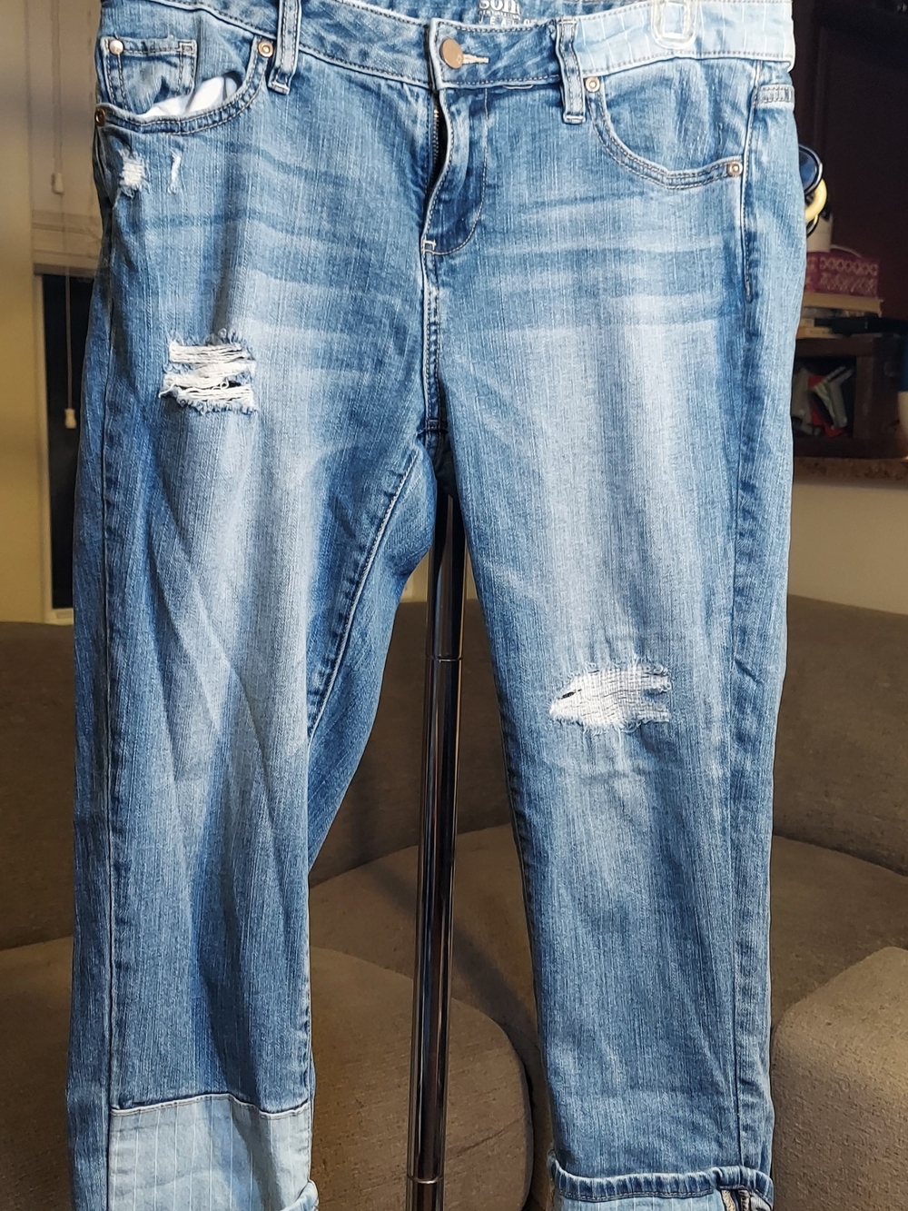 Soho Medium Blue Ripped Boyfriend Jeans